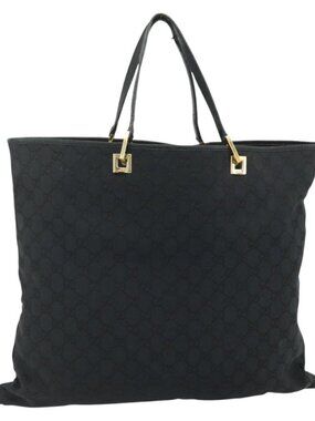 GUCCI GG Canvas Tote Bag Black Gold 002 1097 Auth ti3861